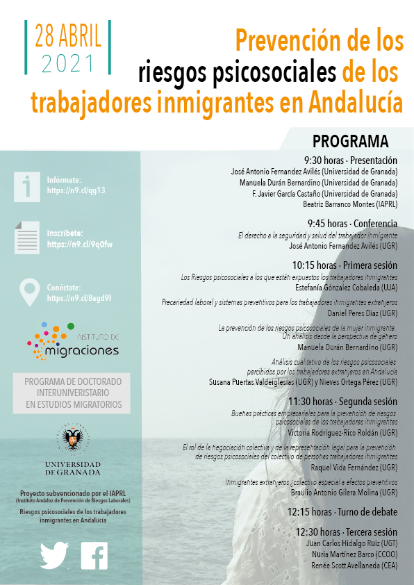 Cartel "Prevención de los riesgos psicosociales de los trabajadores inmigrantes en Andalucía"