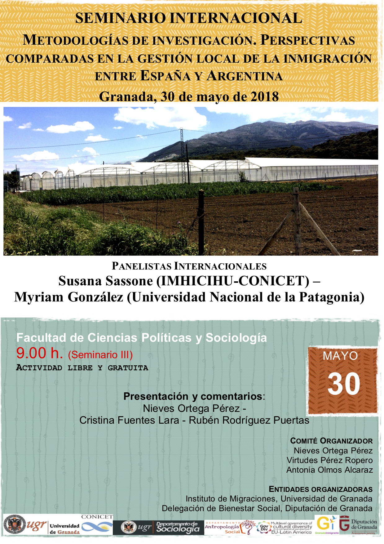 Cartel "Metodologías de investigación en la gestión local de la inmigración entre España y Argentina"
